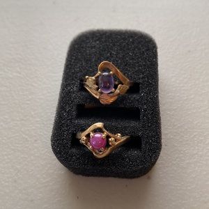 Gold rings with purple crystals, size 7